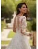 Long Sleeves Beaded Ivory Lace Tulle Illusion Back Wedding Dress
